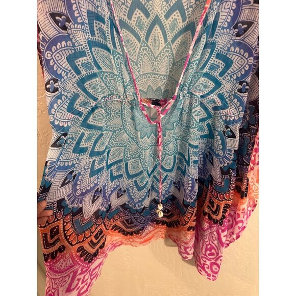 Bleu by Rod Beattie Plus Size Multicolored Printed Caftan Coverup - Picture 11 of 12